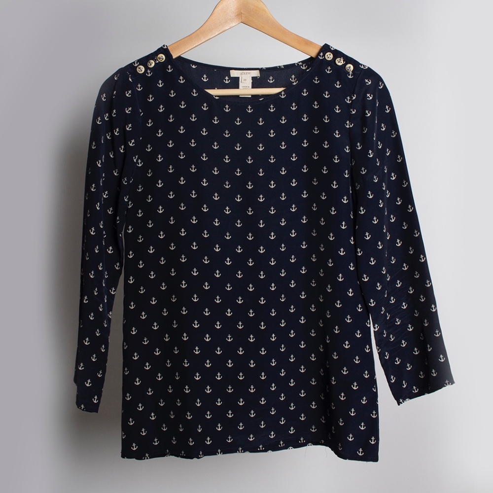 J. CREW Silk Anchor Print Top Size 00